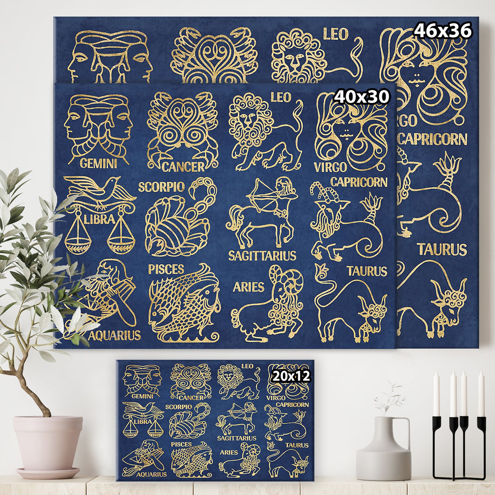 Whats Your Sign Blue Gold - Cottage Canvas Wall Art