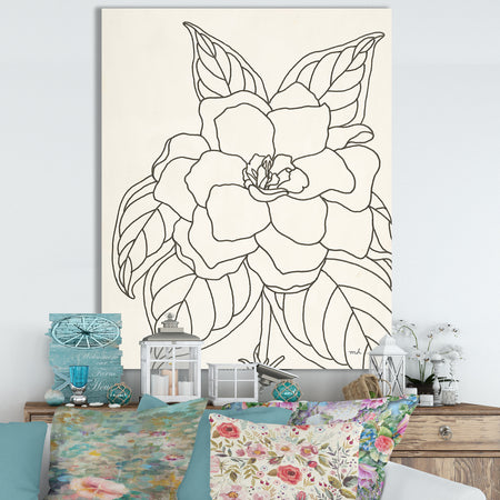 Gardenia Line Drawing Crop - Cottage Canvas Wall Art