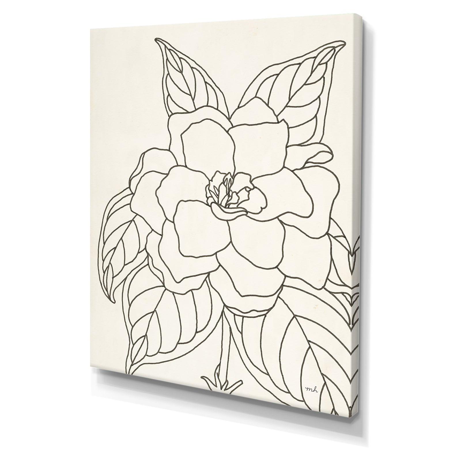 Gardenia Line Drawing Crop - Cottage Canvas Wall Art