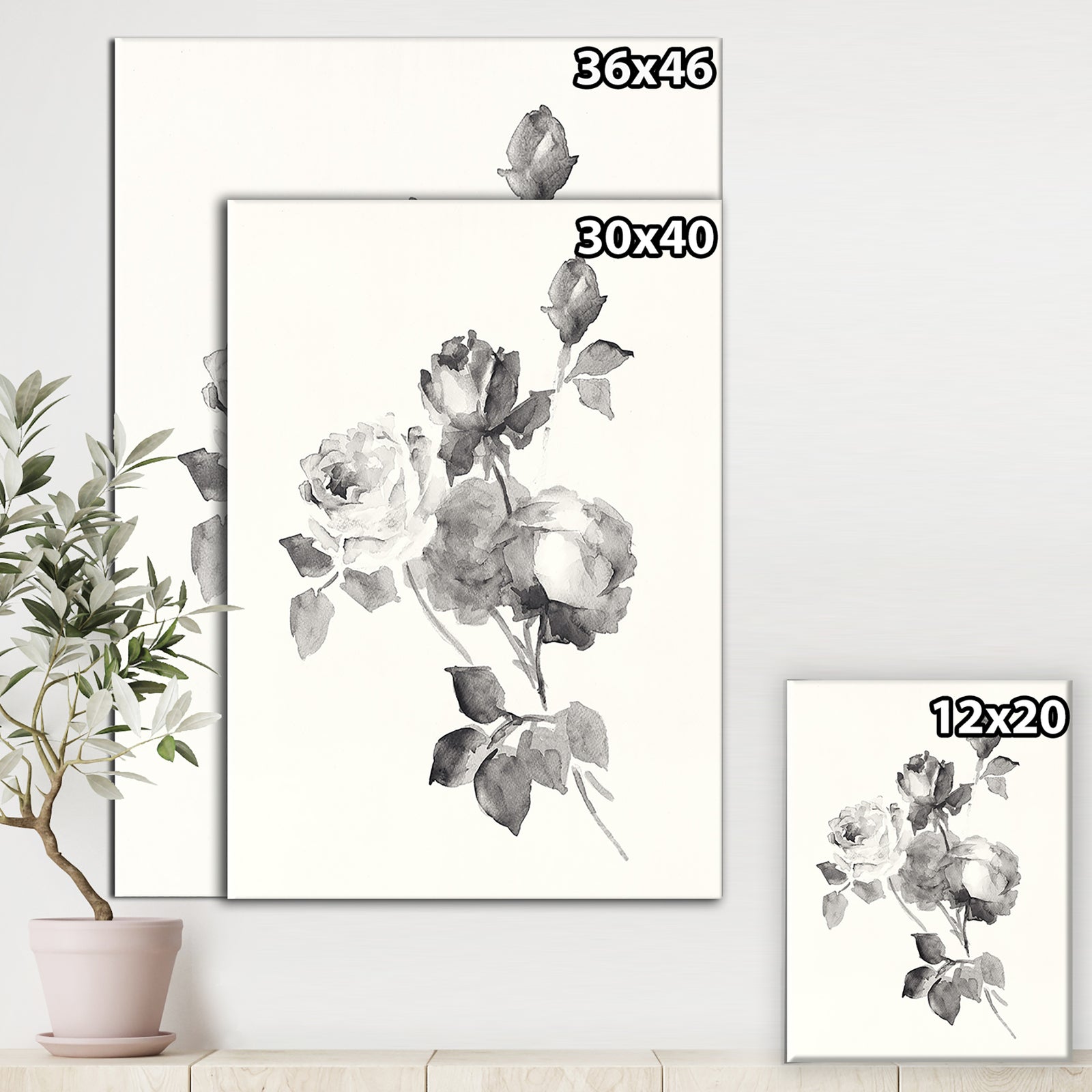 Porch Den 'Rose Blossoms Gray - Cottage Canvas Wall Art