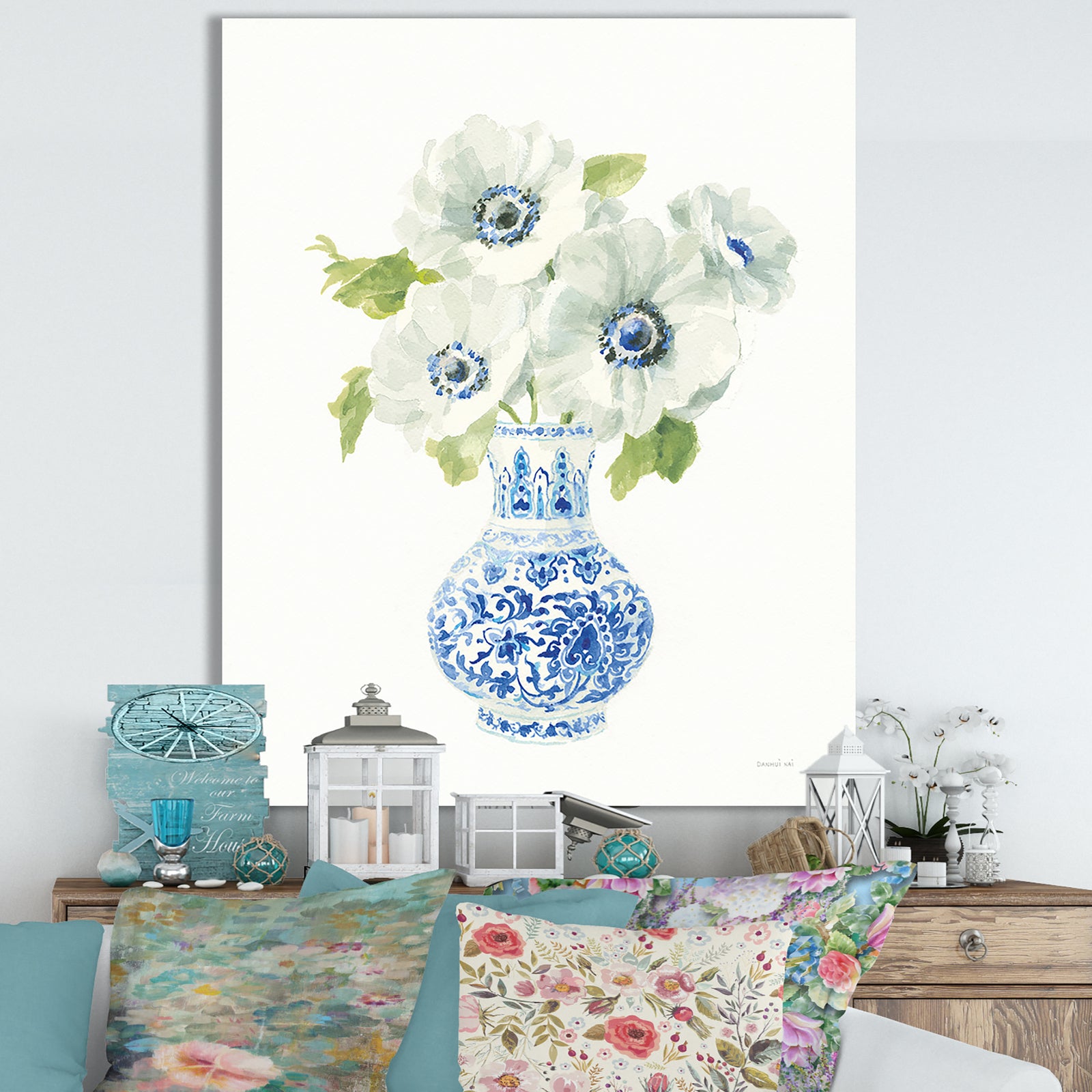 Floral Chinoiserie White I - Cottage Canvas Wall Art