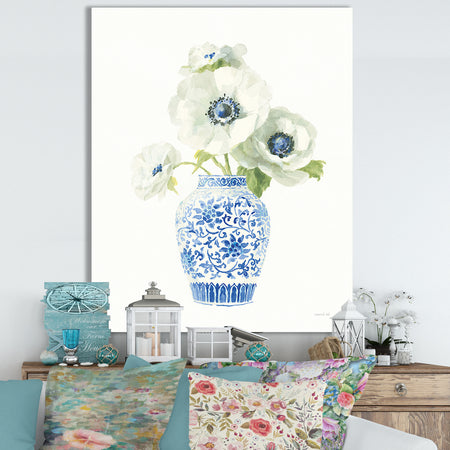 Floral Chinoiserie White II - Cottage Canvas Wall Art