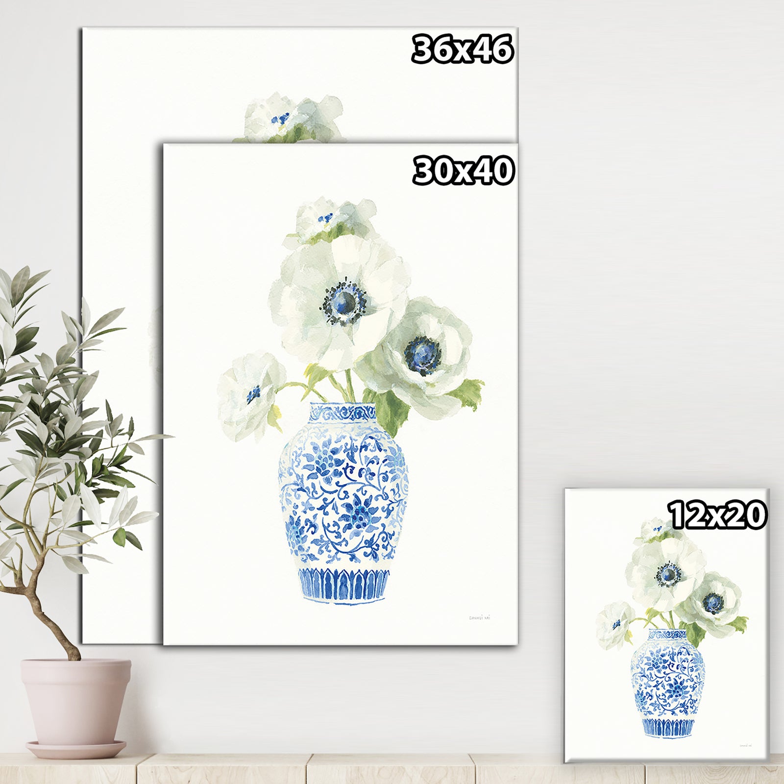 Floral Chinoiserie White II - Cottage Canvas Wall Art