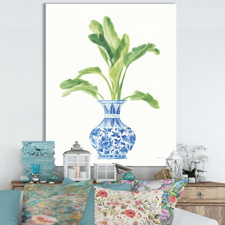 Palm Chinoiserie White I - Cottage Canvas Wall Art