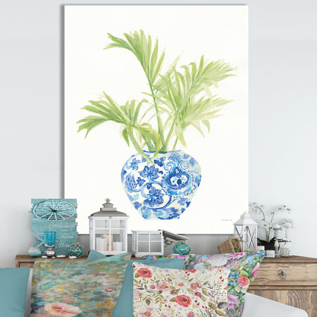 Palm Chinoiserie White II - Cottage Canvas Wall Art