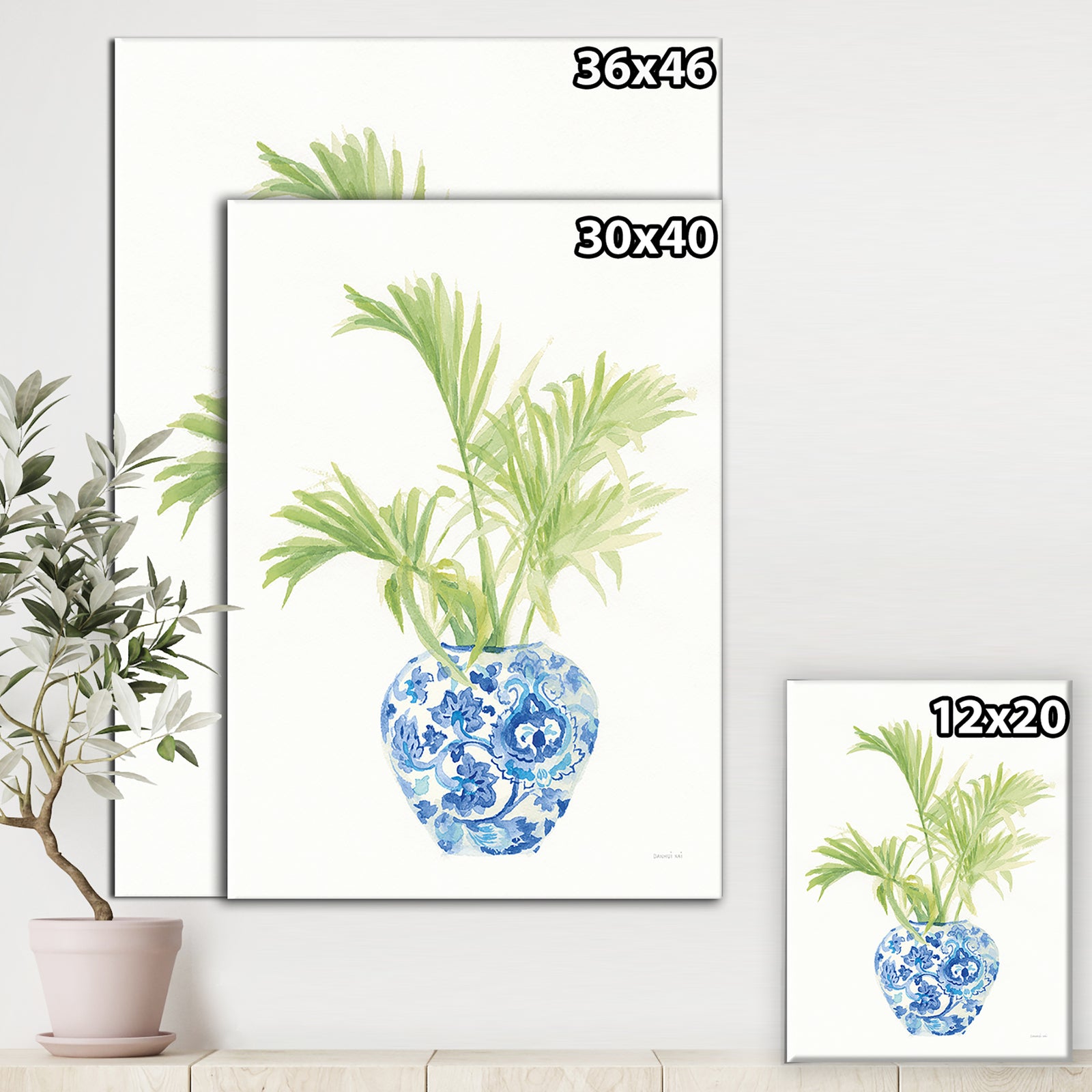 Palm Chinoiserie White II - Cottage Canvas Wall Art