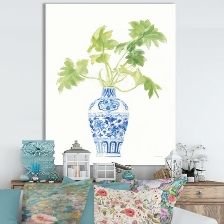 Palm Chinoiserie White III - Cottage Canvas Wall Art