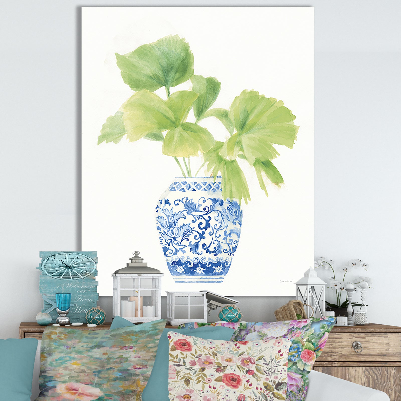 Palm Chinoiserie White IV - Cottage Canvas Wall Art