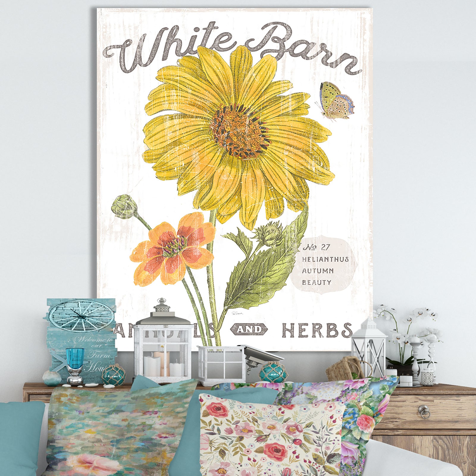 White Barn Flowers I - Cottage Canvas Wall Art