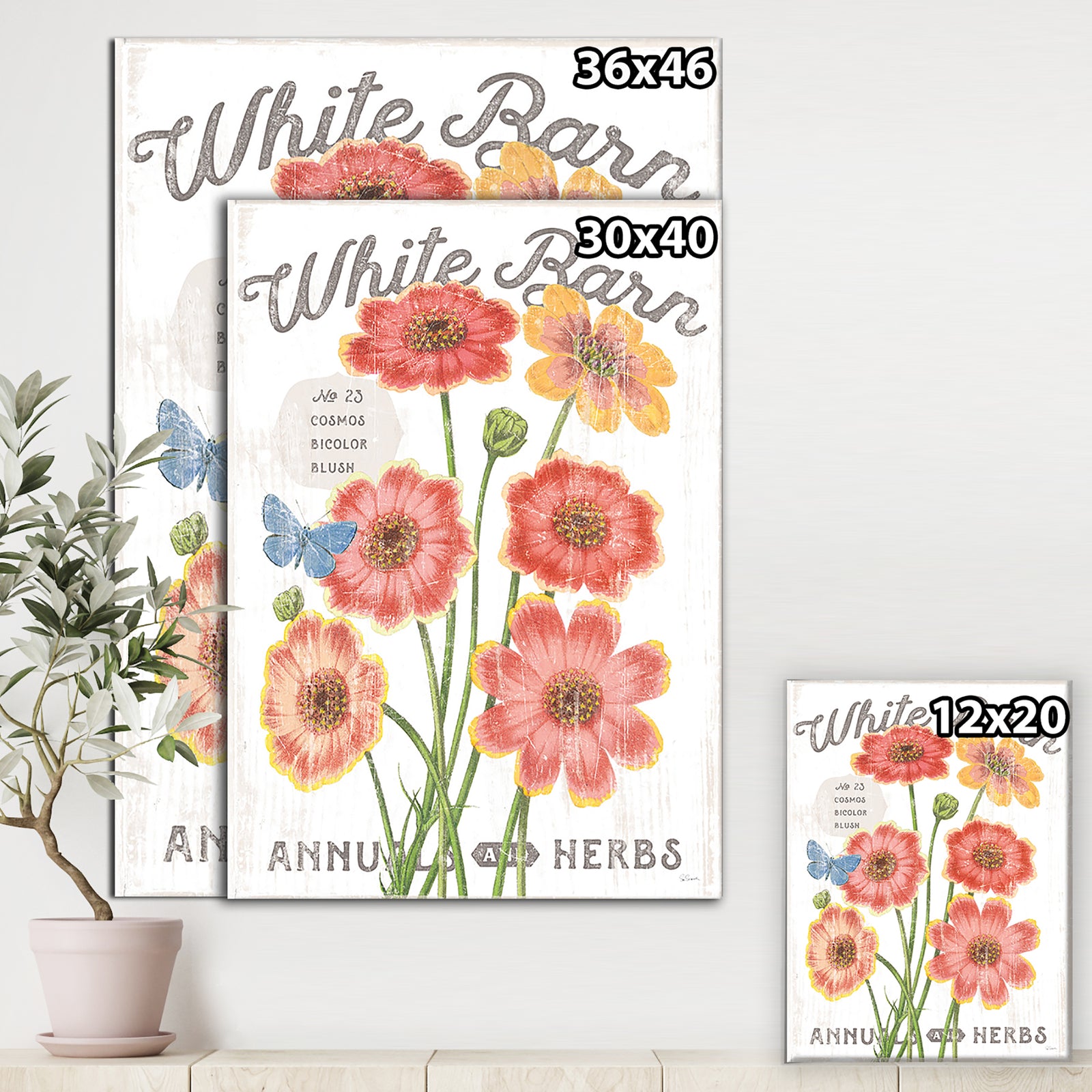 White Barn Flowers III - Cottage Canvas Wall Art