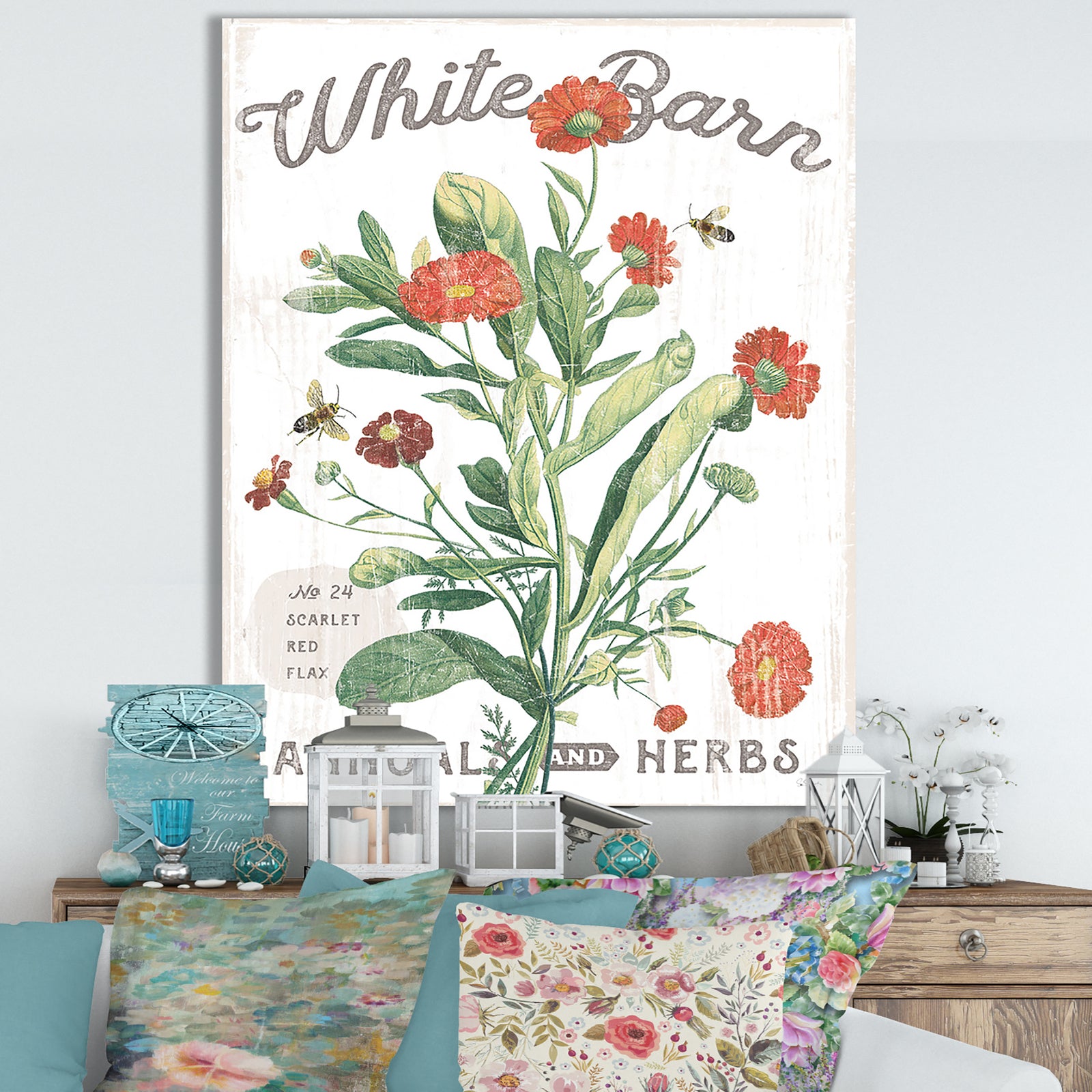 White Barn Flowers IV - Cottage Canvas Wall Art