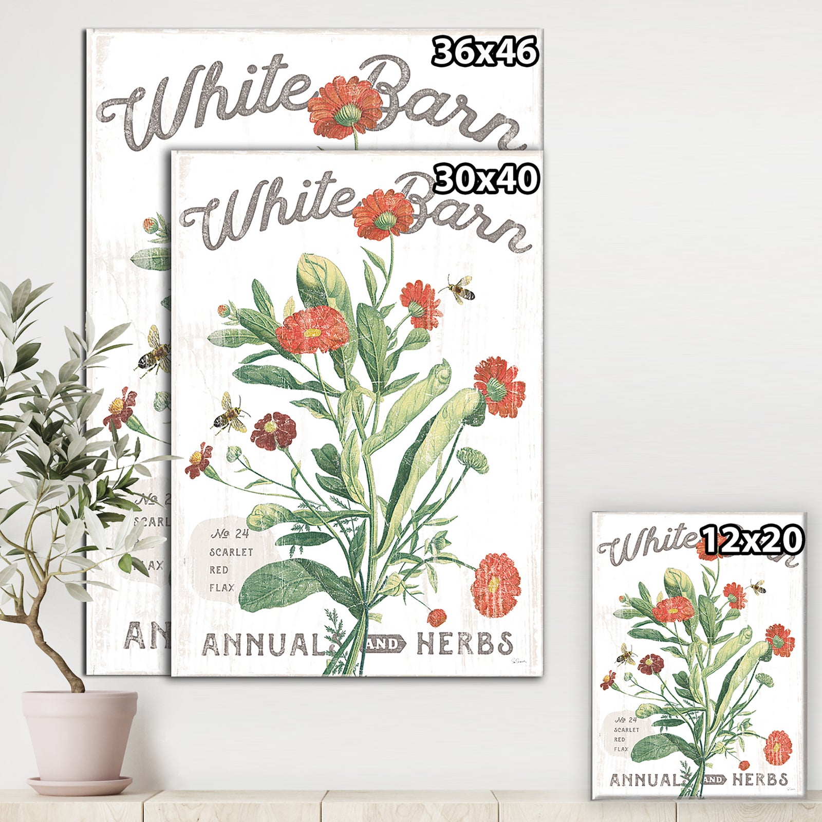White Barn Flowers IV - Cottage Canvas Wall Art