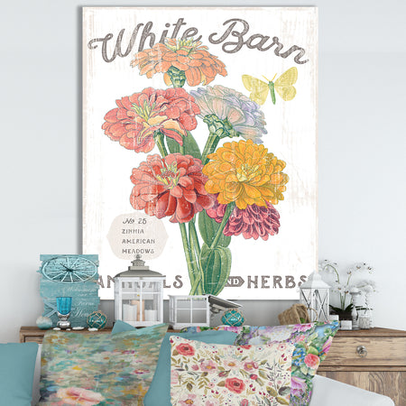White Barn Flowers V - Cottage Canvas Wall Art