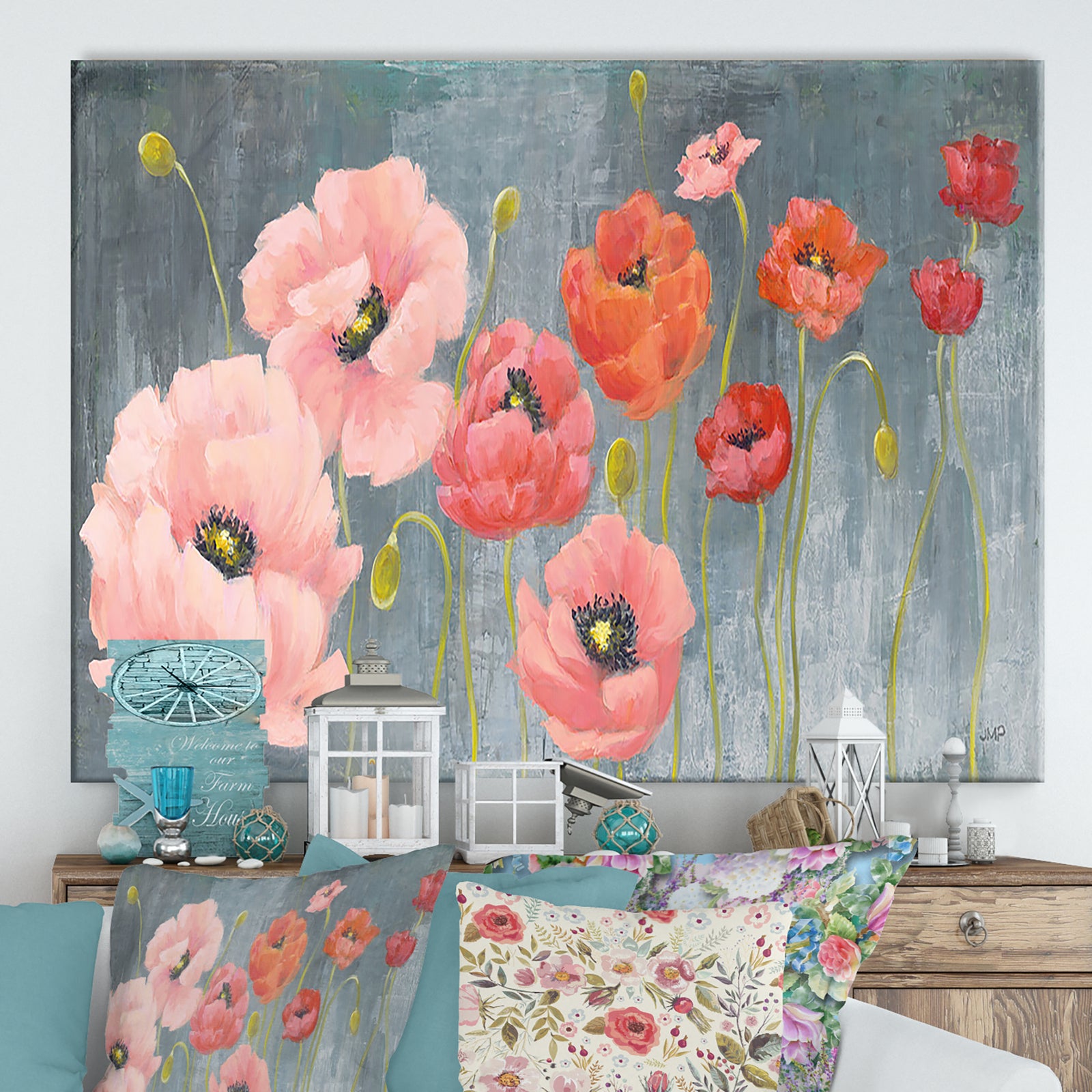 Poppy Party - Cottage Canvas Wall Art