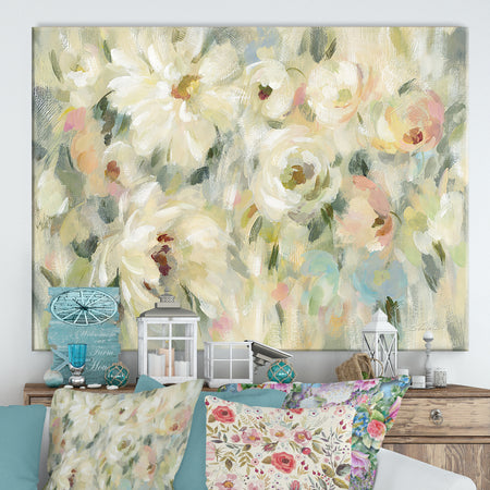 Expressive Pale Floral - Cottage Canvas Wall Art
