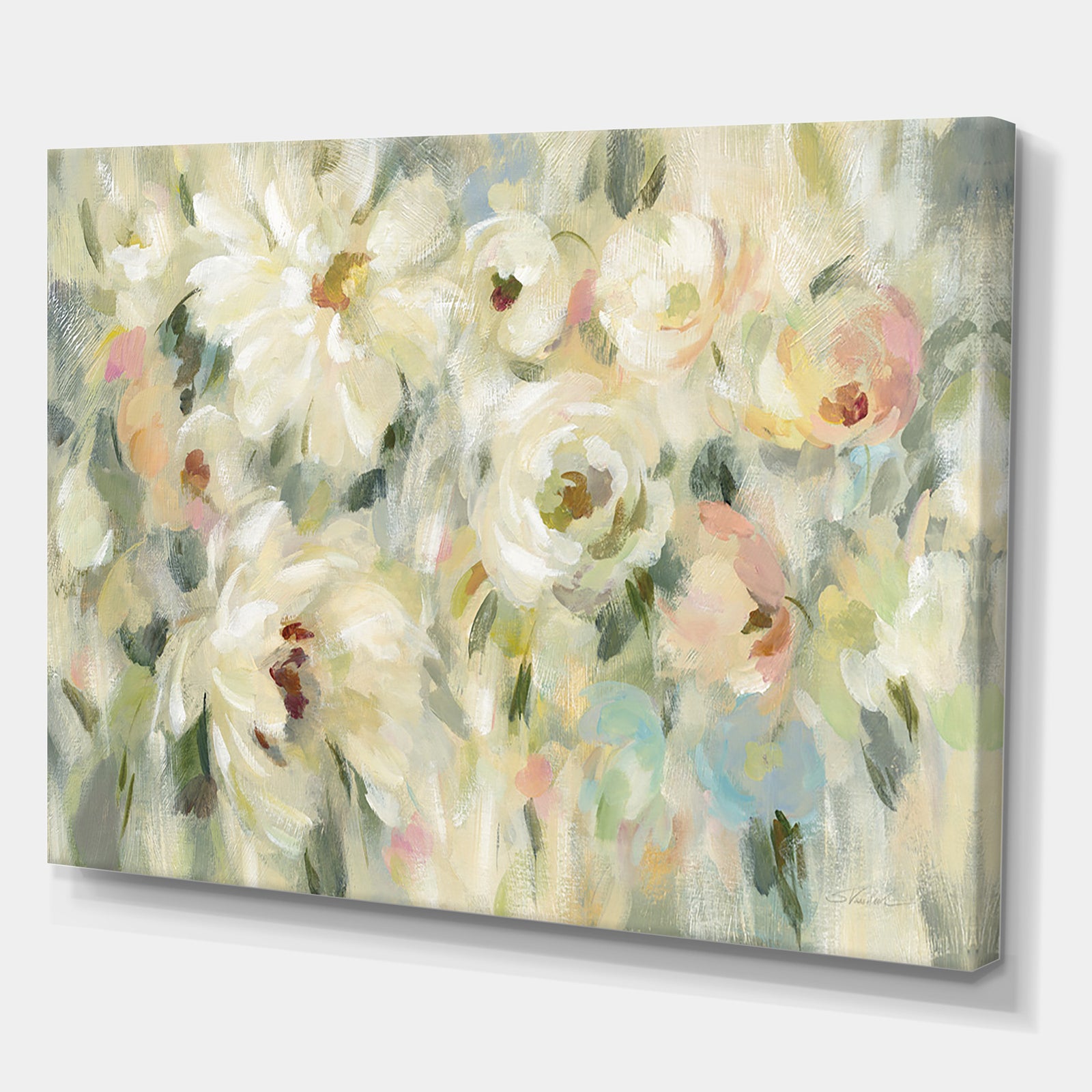 Expressive Pale Floral - Cottage Canvas Wall Art