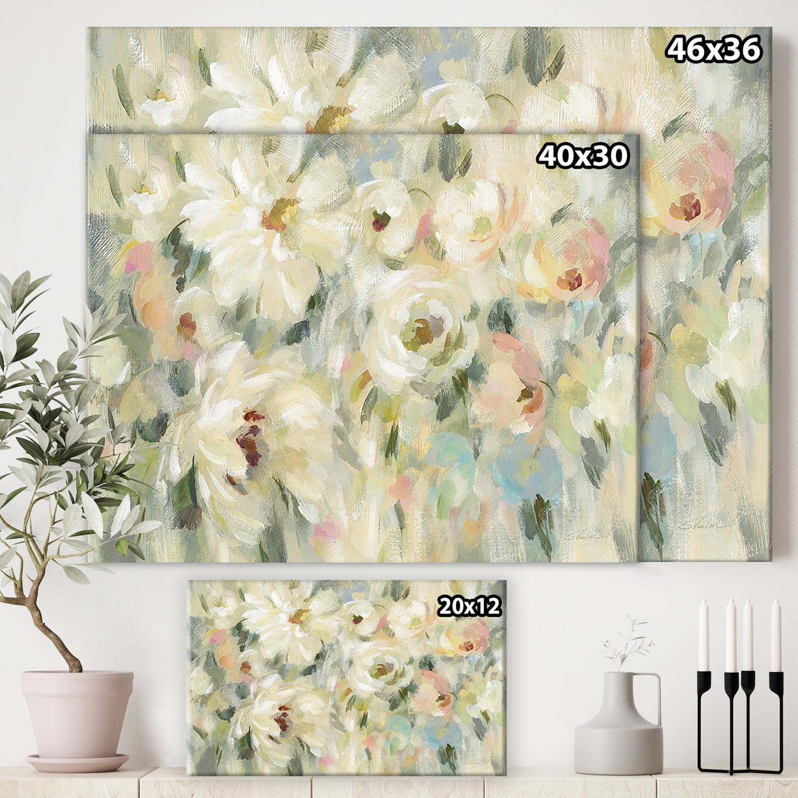 Expressive Pale Floral - Cottage Canvas Wall Art