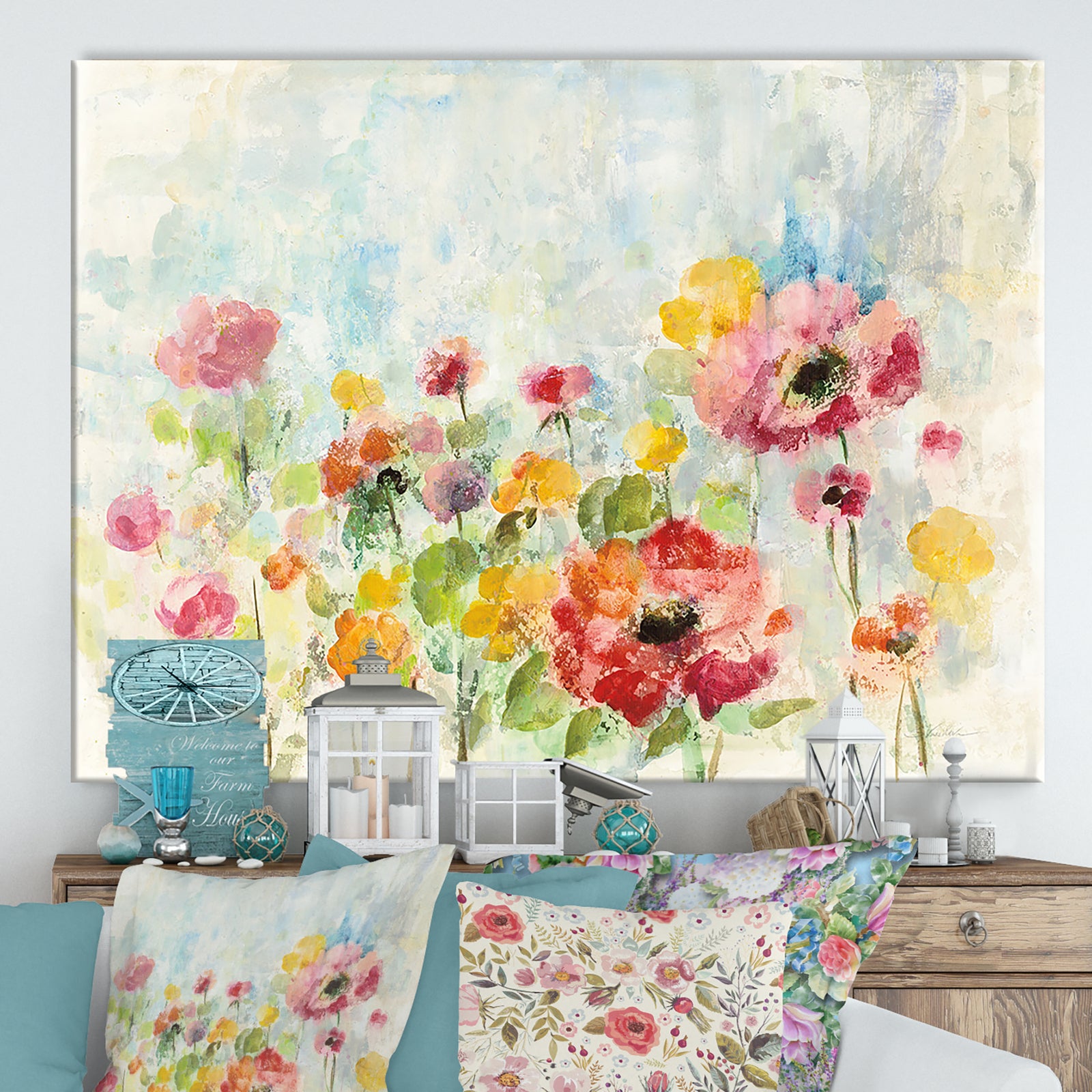 Summer Rain Floral - Cottage Canvas Wall Art