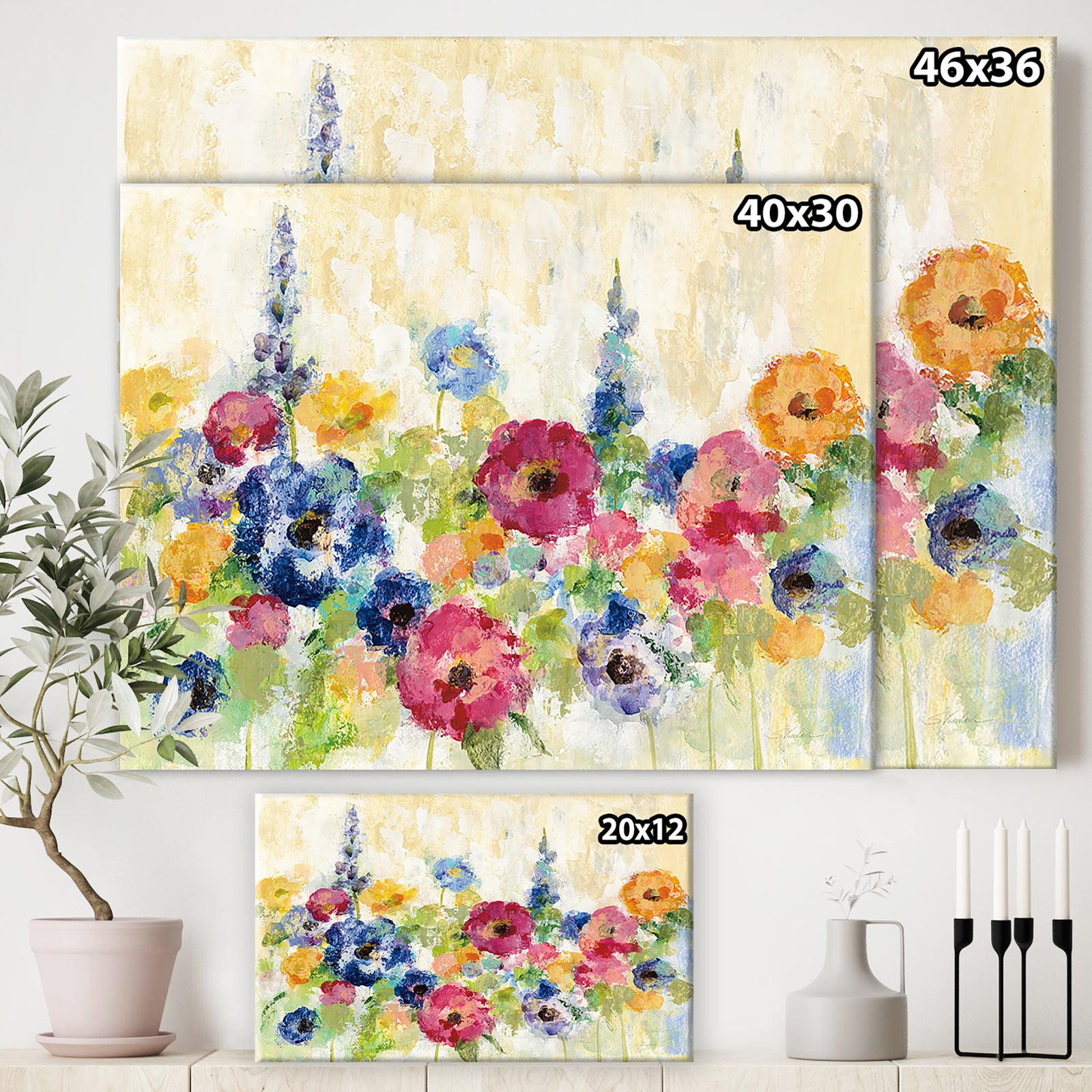 Sunshine Field Flowers - Cottage Canvas Wall Art