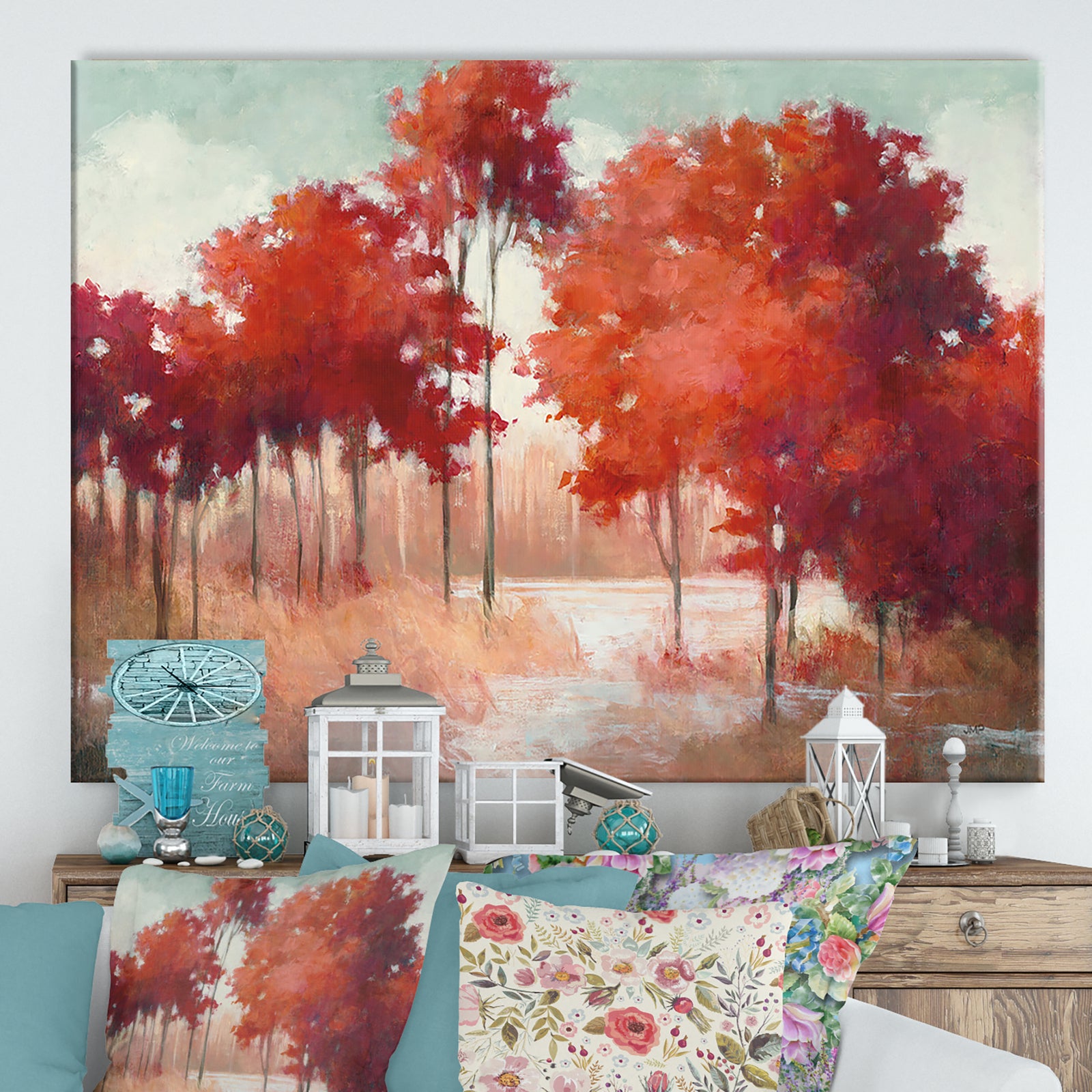 RW Autumn Lake - Cottage Canvas Wall Art