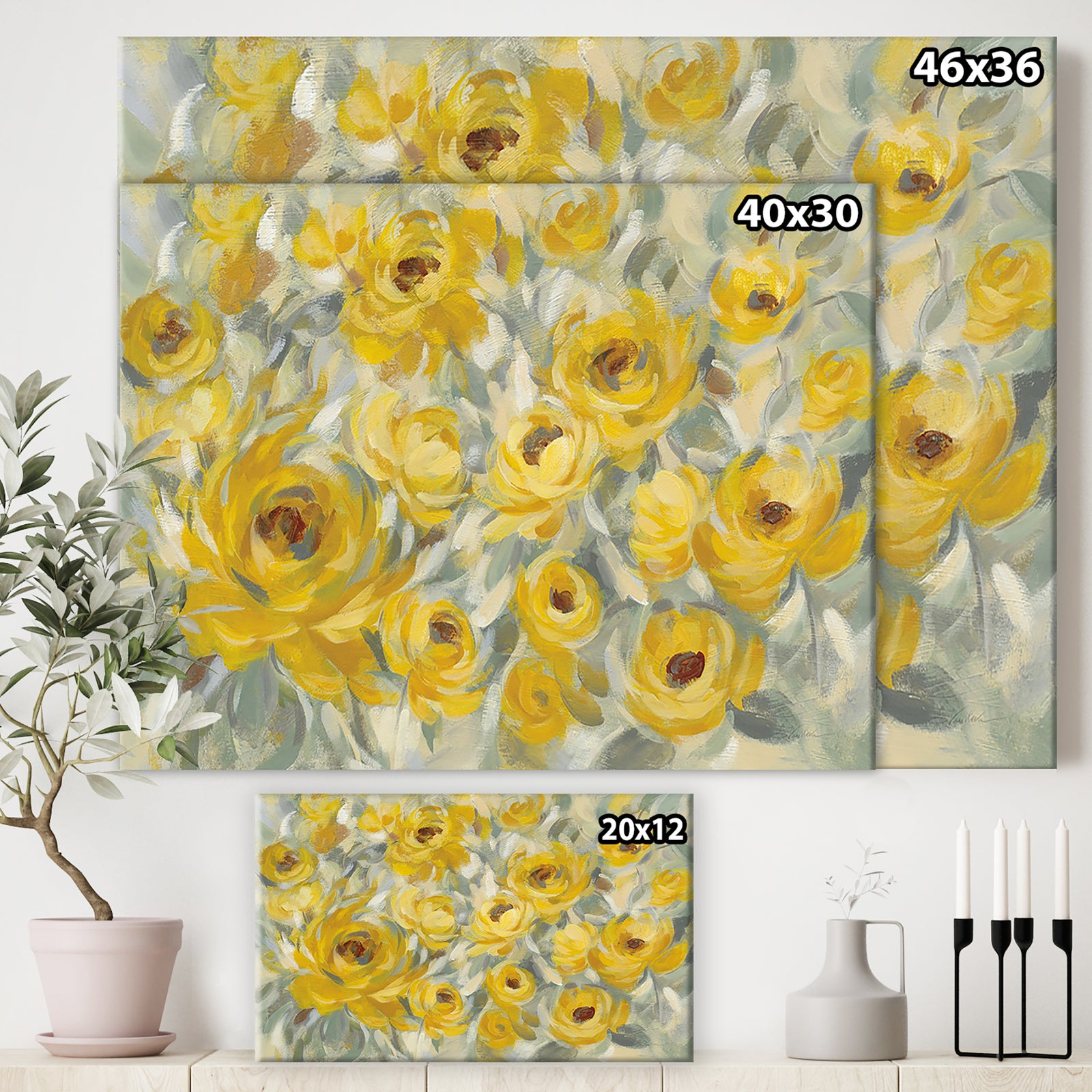 Yellow Roses - Cottage Canvas Wall Art