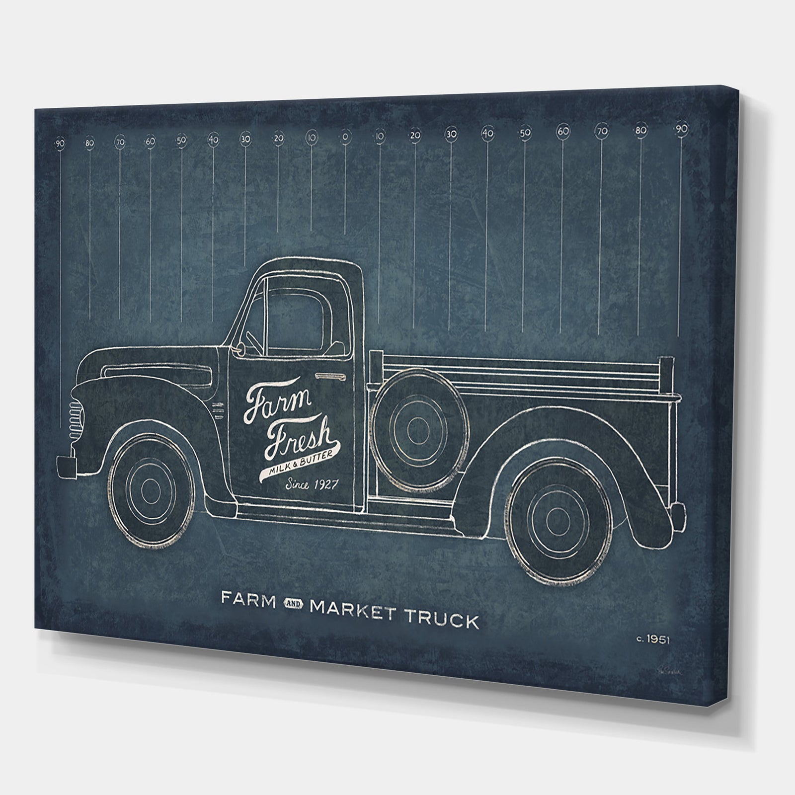 Farm Truck Blueprint - Cottage Canvas Wall Art