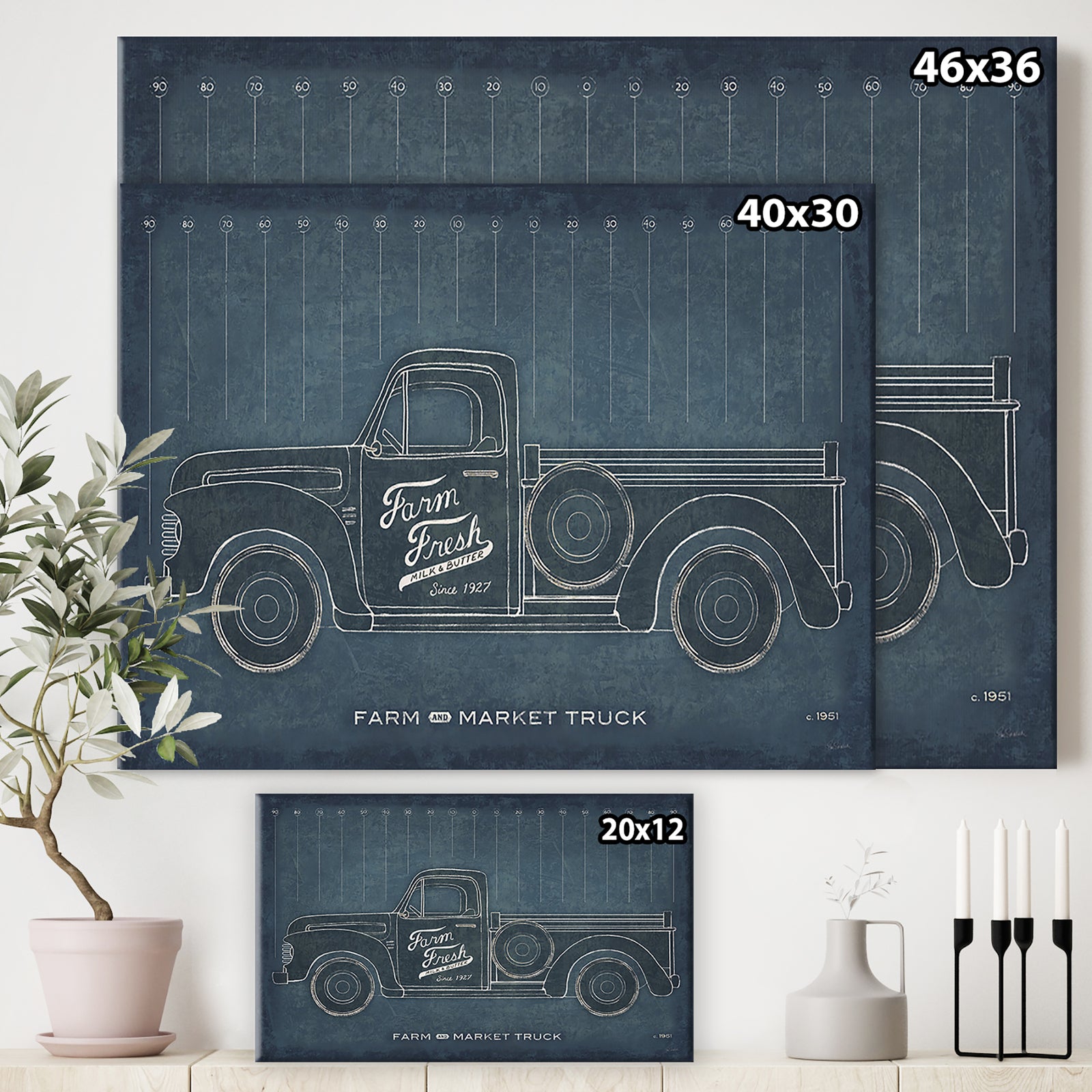 Farm Truck Blueprint - Cottage Canvas Wall Art