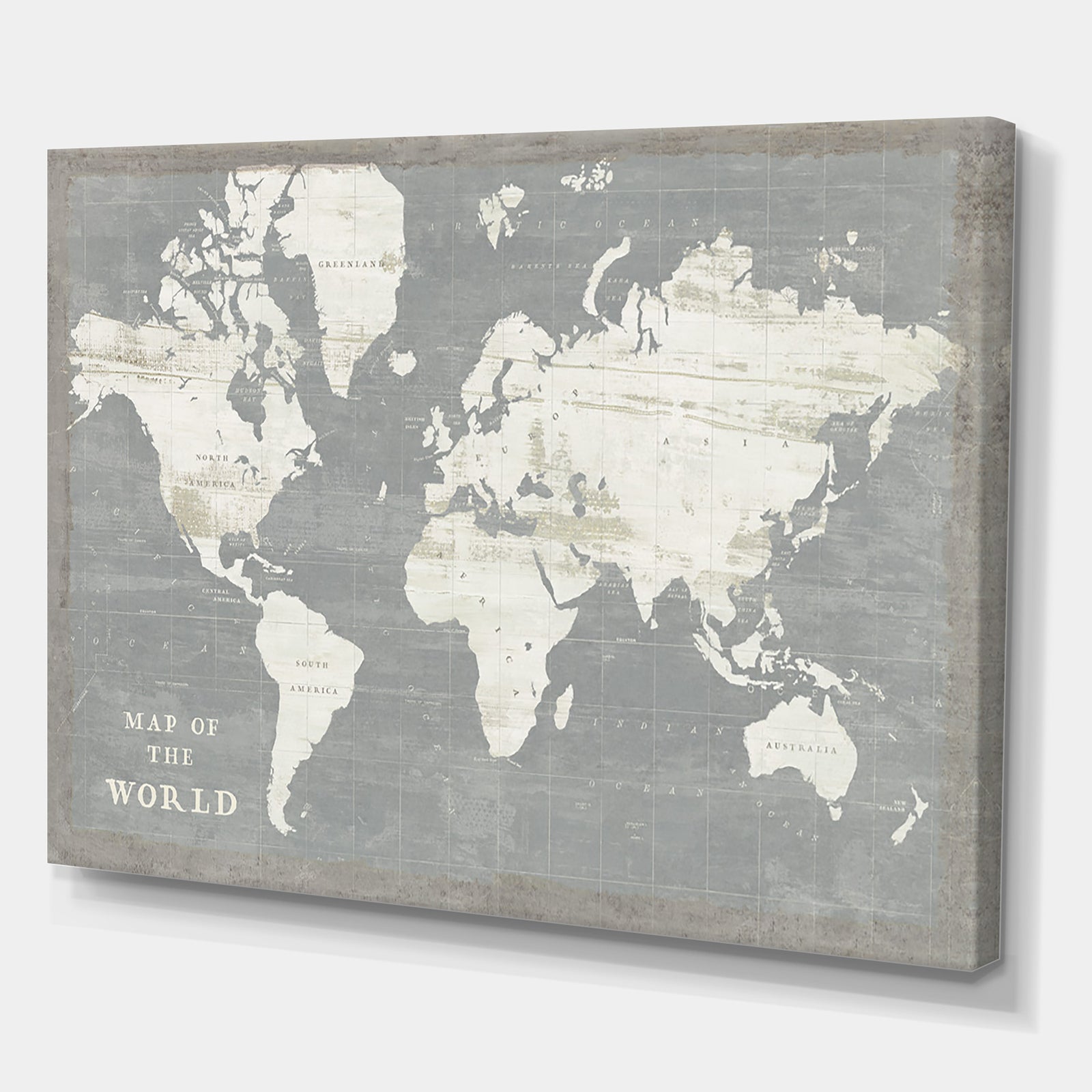 Slate World Map - Cottage Canvas Wall Art
