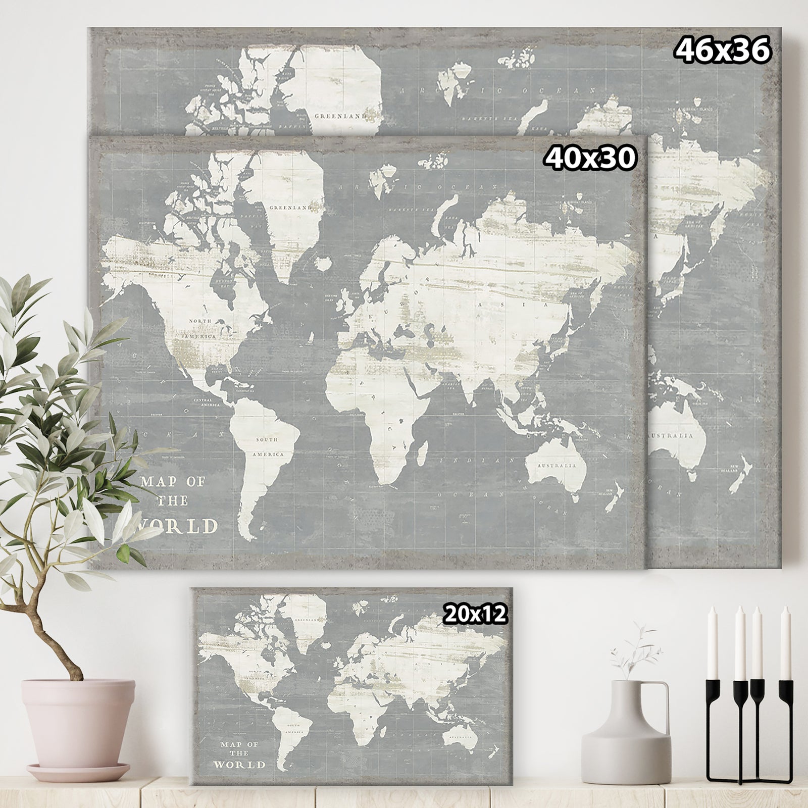 Slate World Map - Cottage Canvas Wall Art