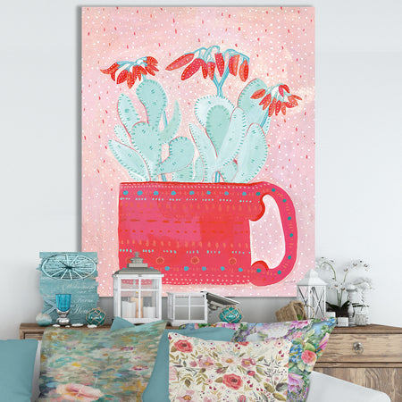 Coral Cuppa - Cottage Canvas Wall Art