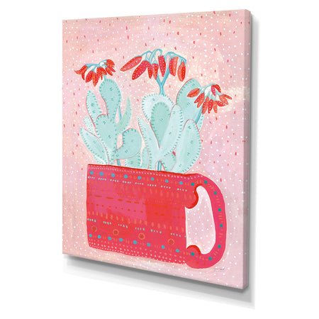 Coral Cuppa - Cottage Canvas Wall Art