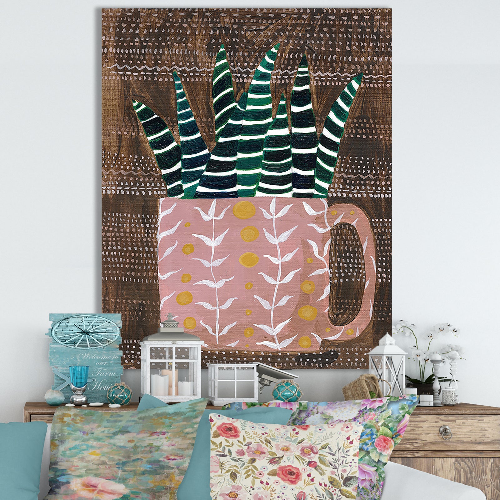 Succulent Cup - Cottage Canvas Wall Art