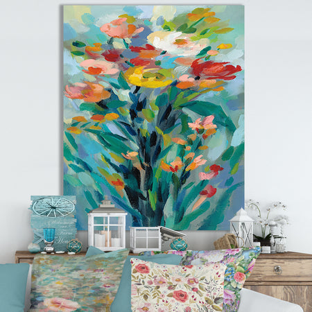 Tall Bright Flowers I - Cottage Canvas Wall Art