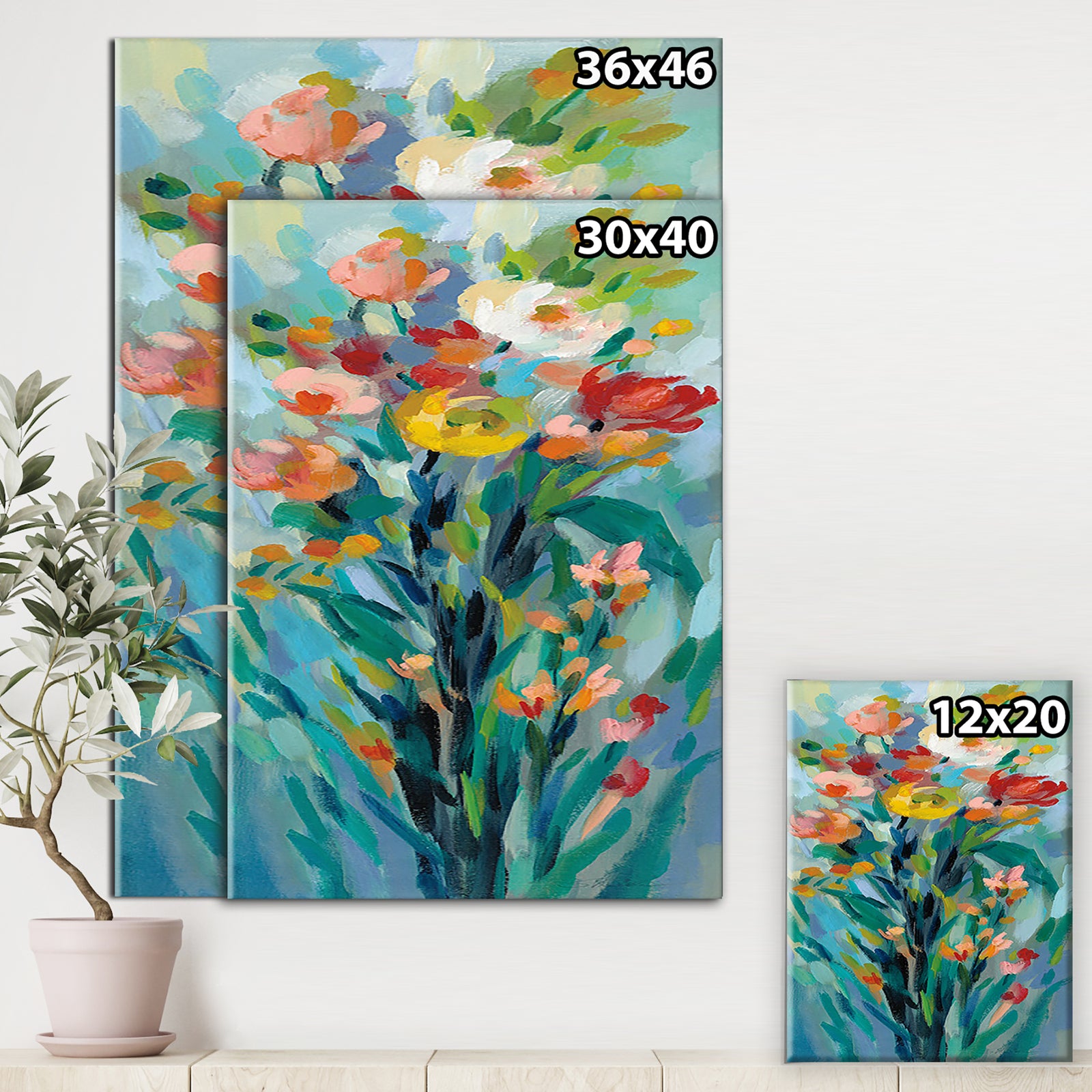 Tall Bright Flowers I - Cottage Canvas Wall Art