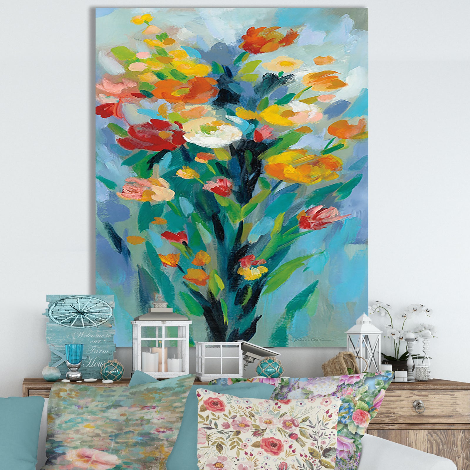 Porch Den 'Tall Bright Flowers II - Cottage Canvas Wall Art