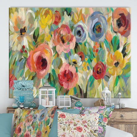 Vivid Coral Floral I - Cottage Canvas Wall Art