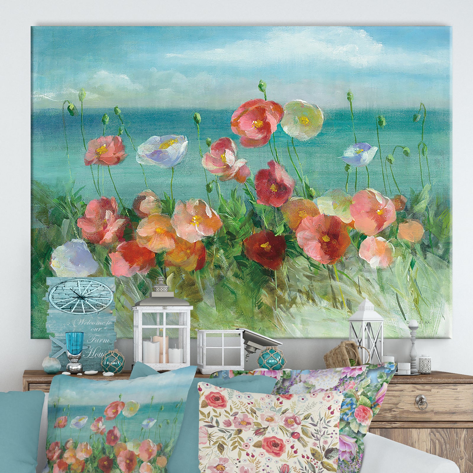 RW Coastal Poppies - Cottage Canvas Wall Art