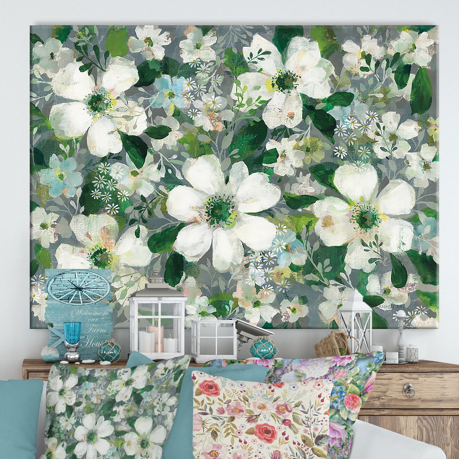 RW Anemones and Friends - Cottage Canvas Wall Art
