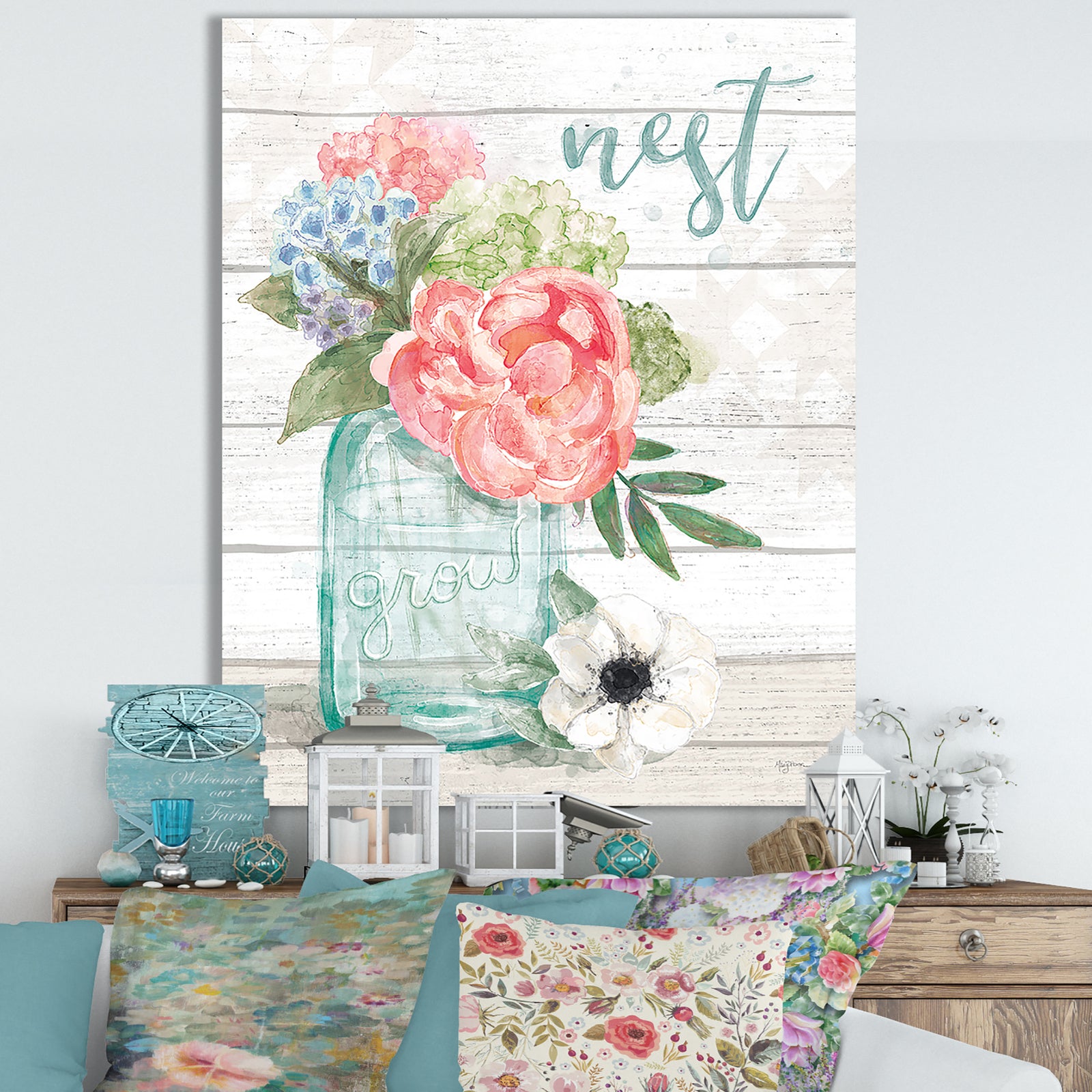 WA Pastel Flower Market II - Cottage Canvas Wall Art