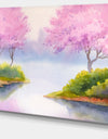 Flowering Trees Over River - Landscape Canvas Print