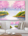 Flowering Trees Over River - Landscape Canvas Print