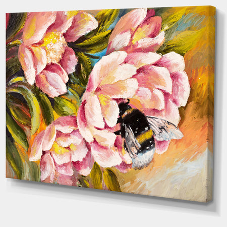 Bee Sitting on Flower - Floral Canvas Artwork