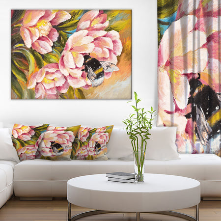 Bee Sitting on Flower - Floral Canvas Artwork