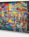 Night City with People - Cityscape Canvas Artwork