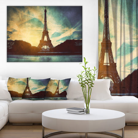 Eiffel Tower Retro Style - Cityscape Canvas Wall Art Print
