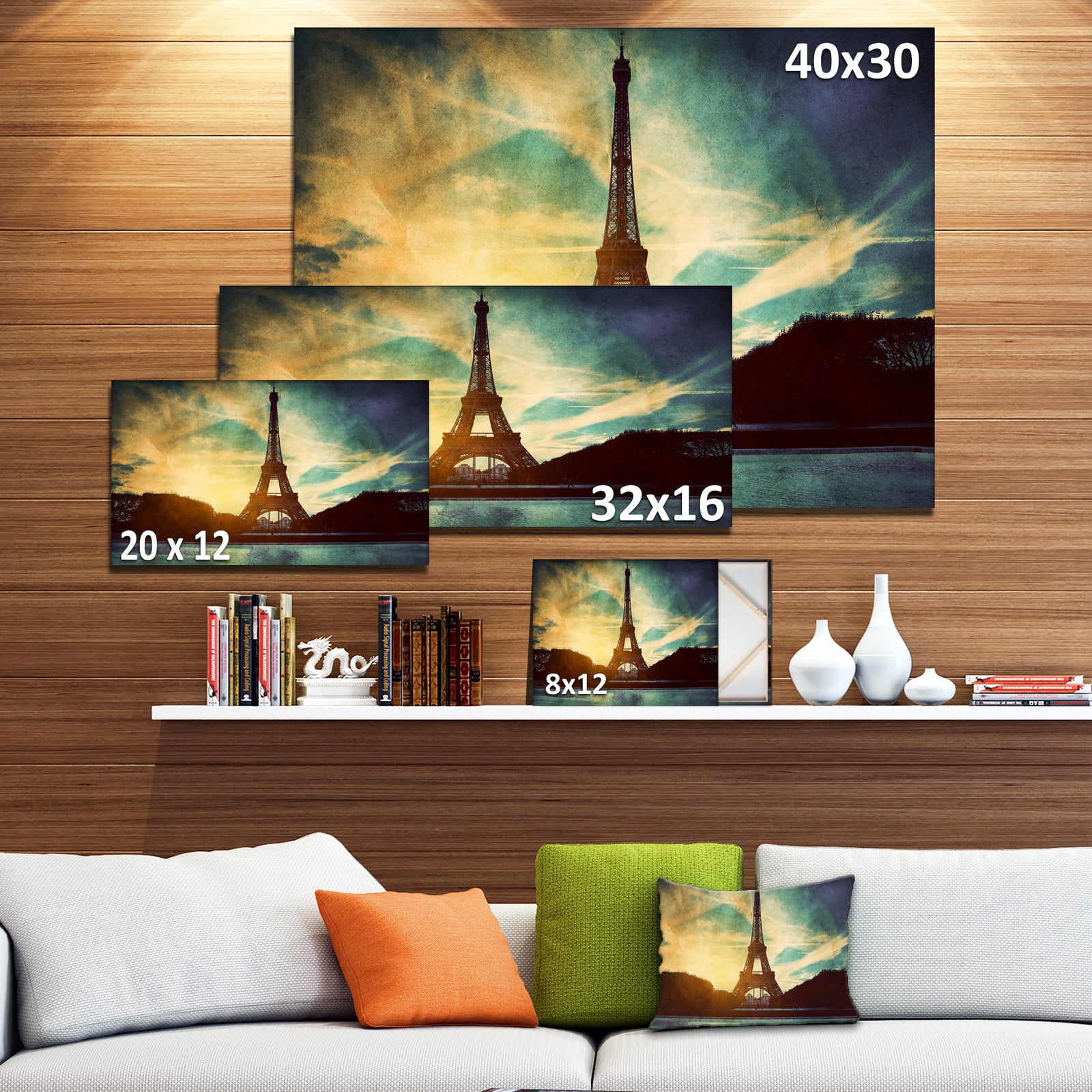Eiffel Tower Retro Style - Cityscape Canvas Wall Art Print