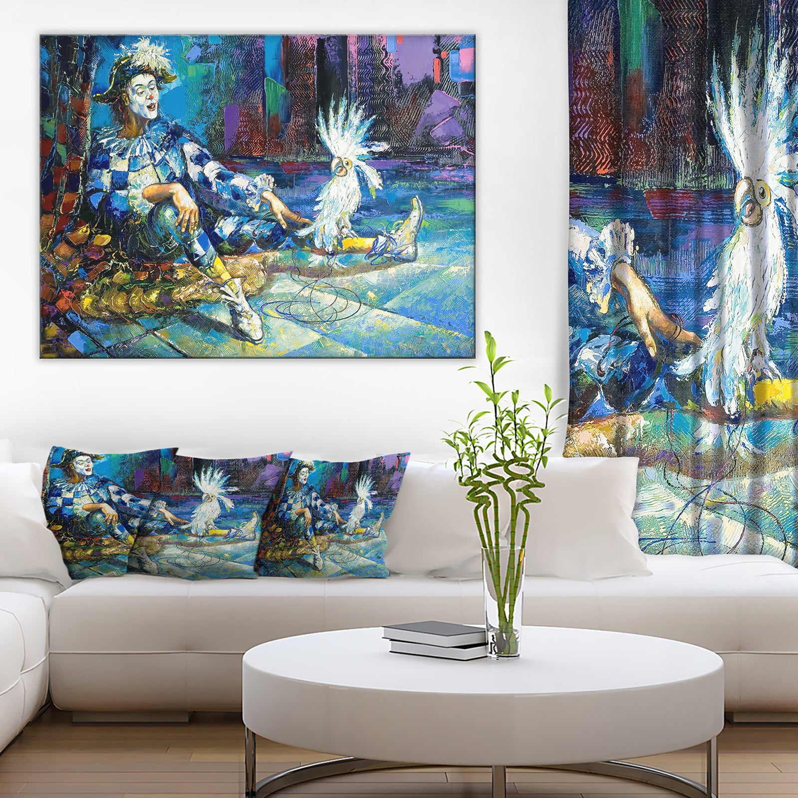 The Harlequin and White Parrot - Contemporary Canvas Print