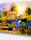 House near the Lake Swans - Landscape Canvas Artwork