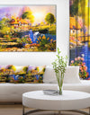 House near the Lake Swans - Landscape Canvas Artwork