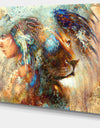 Indian Woman Collage with Lion - Indian Canvas Artwork